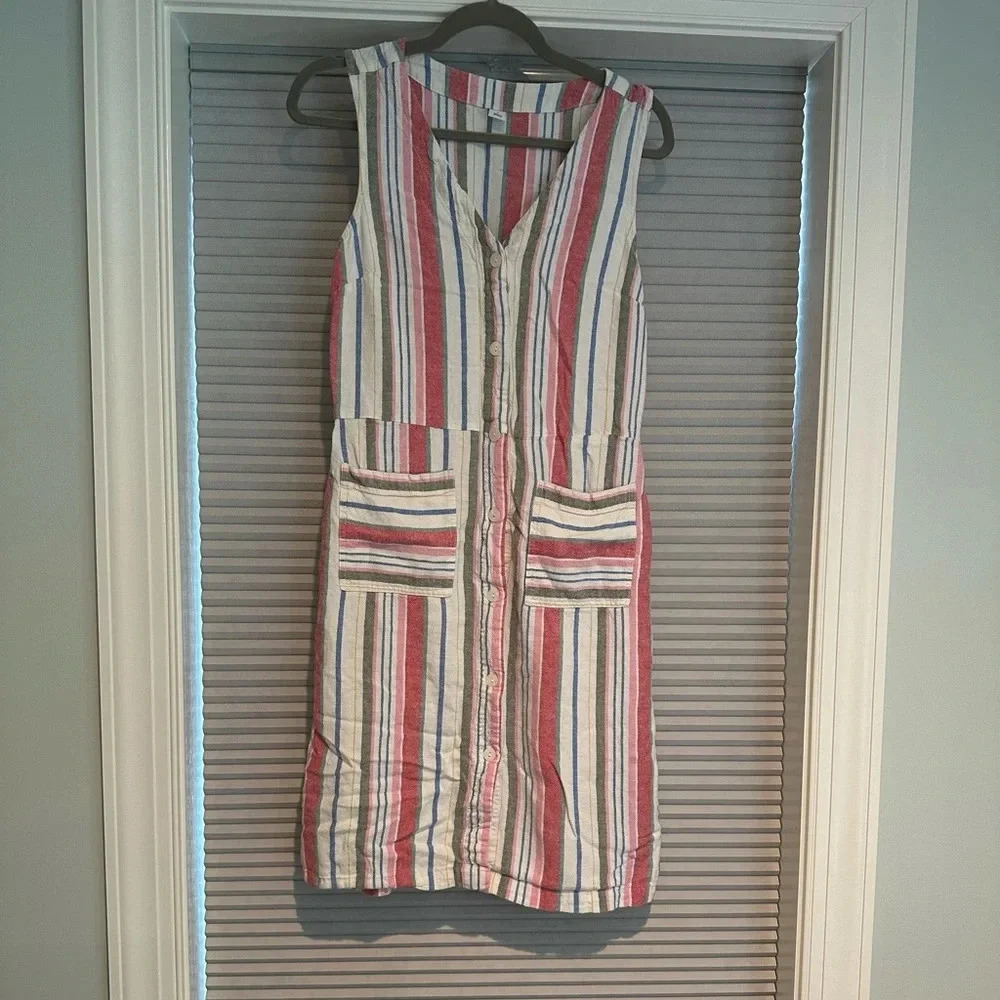Cotton-linen blend button down sleeveless dress with pockets E-9